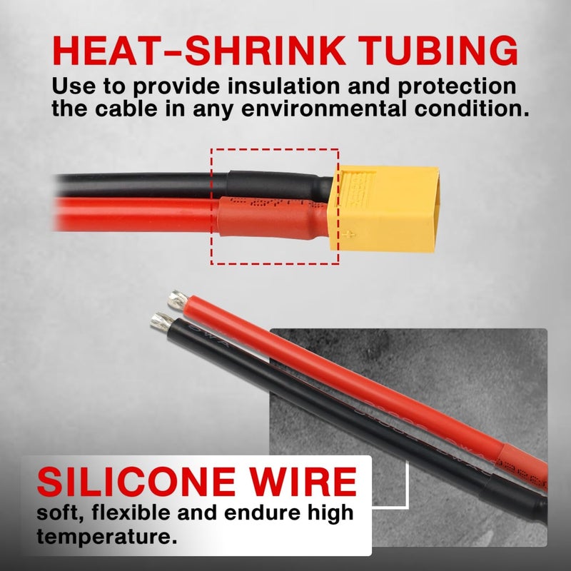 TMH 3 Pairs XT60 Plug Connector Female and Male with 50mm - 14 AWG Soft Silicone Wire for RC Lipo Battery FPV Cable Drone Car Boat (3 Male+3 Female) - Image 3